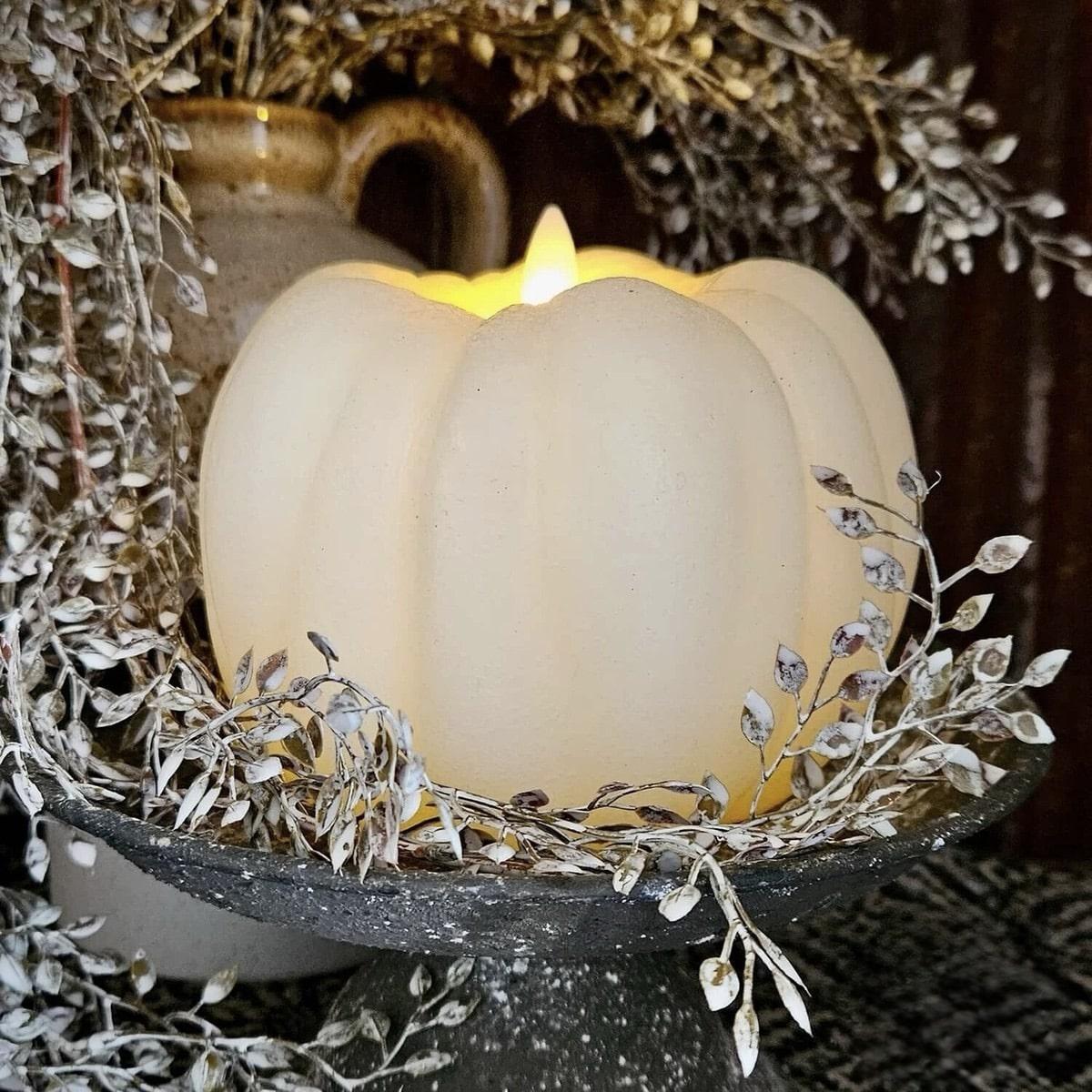 White Wax Pumpkin Flameless Candle